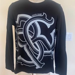 Roberto Cavalli Big Boys Kids Black Gray Long Sleeve Top Shirt Blouse Tee Sz M